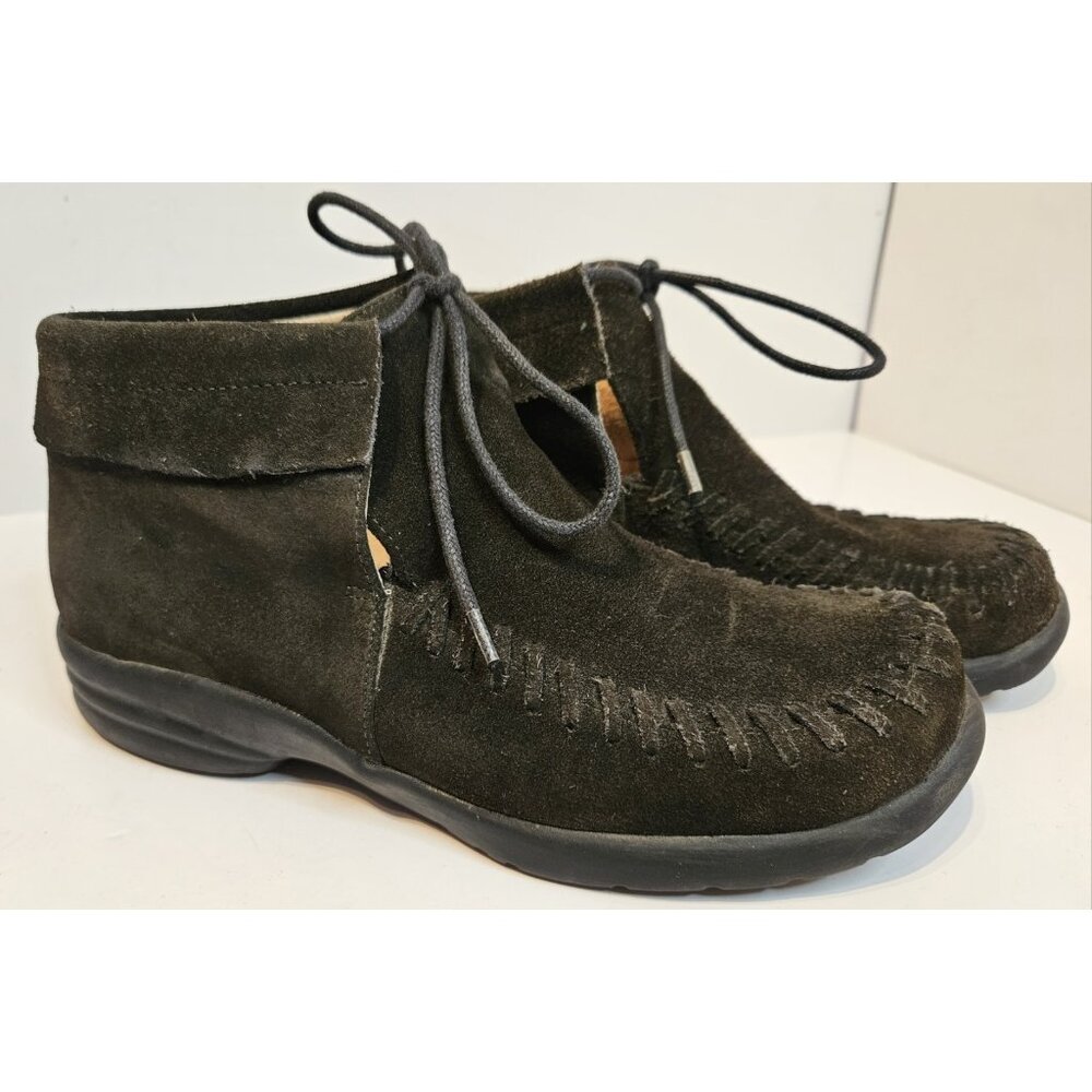 Mitas Citi Moccasins Sz 5 Black Suede Leather Shoes Rubber Soles